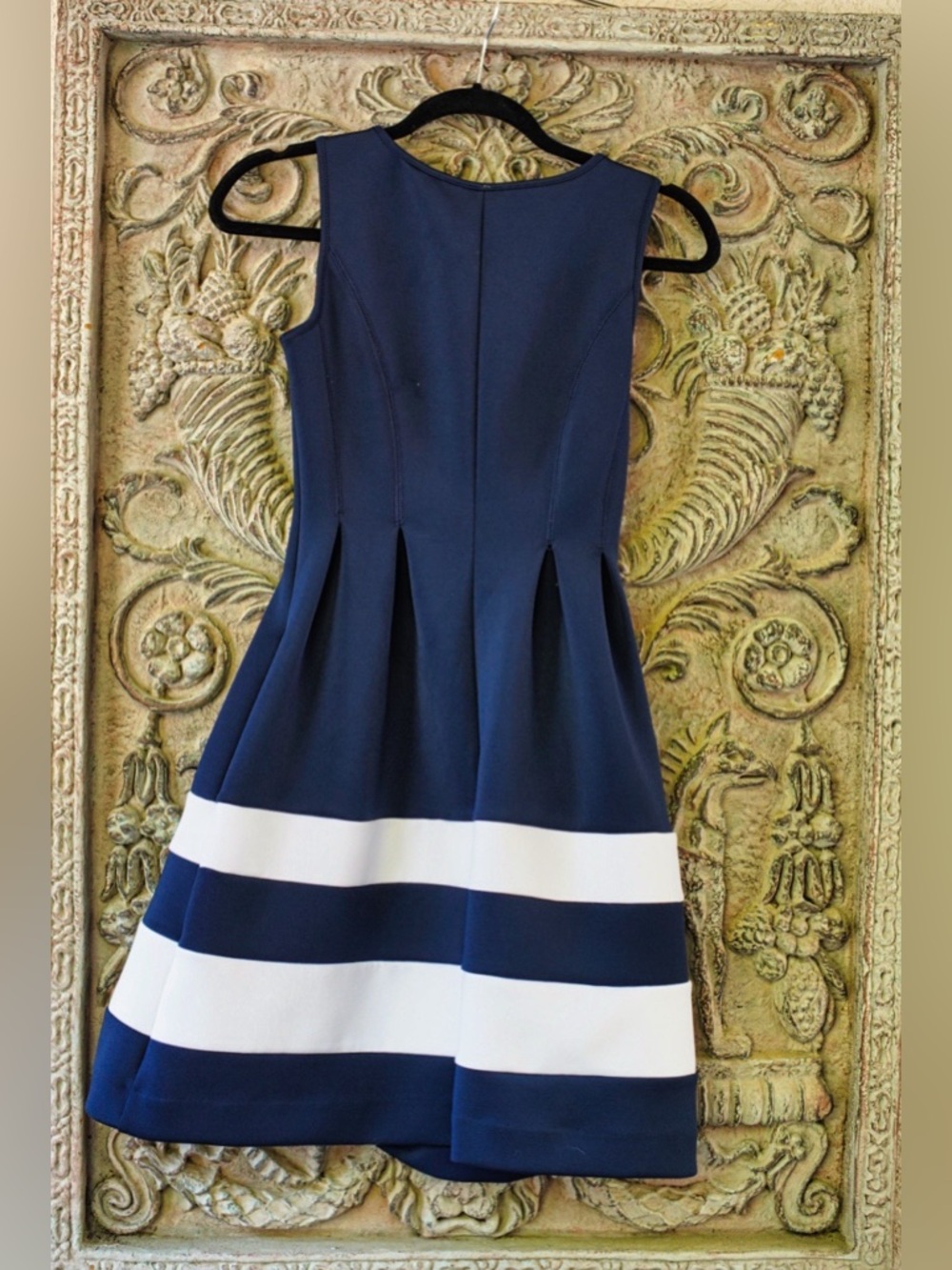 Apt 9 Navy Blue White Striped Fit & Flare Dress with Pockets Size XS - Picture 4 of 5